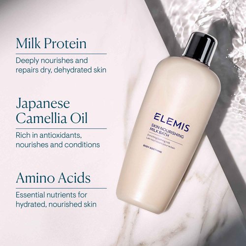 ELEMIS Skin Nourishing Milk Bath 400ml – Softening Body Cleanser for Dry Skin, Gently Moisturizes & Soothes with Milk Protein & Oat Extract