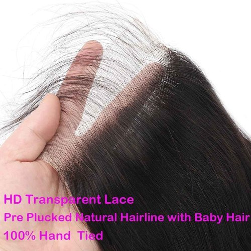 5x5 Transparent HD Lace Closure Body Wave Human Hair Lace Closure Invisible 12A Brazilian Virgin Human Hair Closure Free Part 5x5 100% Real Closure Pre Plucked Natural Black 22 Inch