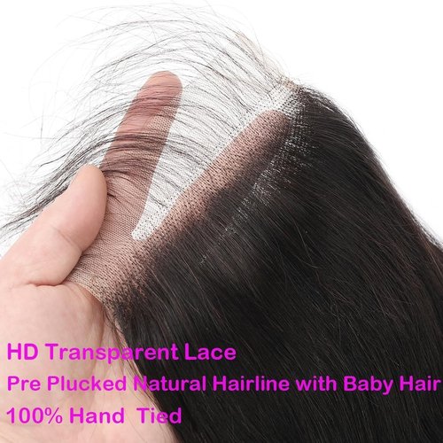 5x5 HD Transparent Closure Body Wave Human Hair Lace Closure Skinlike Brazilian 5x5 Closure 22inch Virgin Body Wave 100% Real Human Hair Free Part Closure Pre Plucked Natural Black Glueless