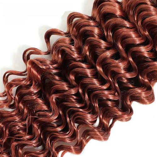 Copper Bundles Deep Wave Human Hair Extensions - 24, 26, 28 Inch - Reddish Brown - Peruvian Virgin Hair - 3 Bundles