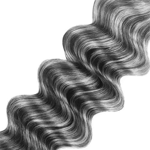 P1Bgrey Bundles Highlight Deep Wave Human Hair Bundle Grey Hair Weave Two Tone Black And Foxy Silver 3 Bundles 12 14 16 Inch #1Bgray Ombre Deep Curly Bundle