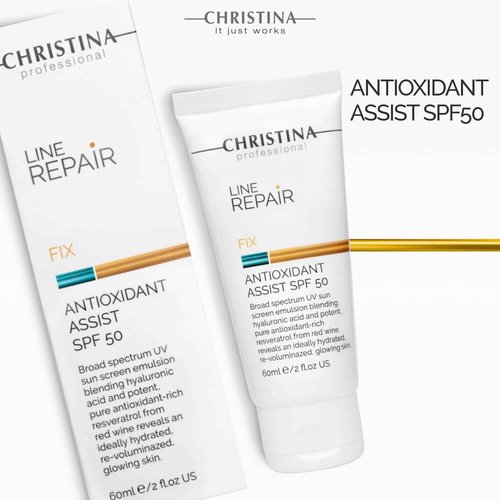 Christina Line Repair Fix Antioxidant Assist SPF 50 Sunscreen for Face - 60 ml - Broad Spectrum UVA/UVB Protection Daily Face Sunscreen with Hyaluronic Acid and Resveratrol