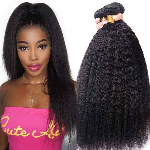 OLFORY Hair Bundles 12A Yaki Kinky Straight Human Hair 3 Bundles 100% Unprocessed Mongolian Virgin Human Hair Kinky Straight Bundles Yaki Hair Natural Color (20 22 24)