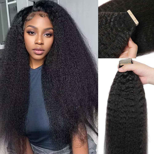 40pcs Tape in Hair Extensions Human Hair Kinky Straight Invisible Tape ins Hair Extensions Real Human Hair for Black Women 3c 4a Yaki Straight Tape Extensions 22 Inch