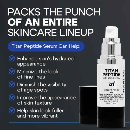Man Labs Titan Anti-Aging Peptides Serum for Face – High Potency Mens Peptide Serum Moisturizer – Mens Skin Care – Men, Dark Spots, Wrinkles, Fine Lines – Peptides, 5% Niacinamide, HA – Unscented