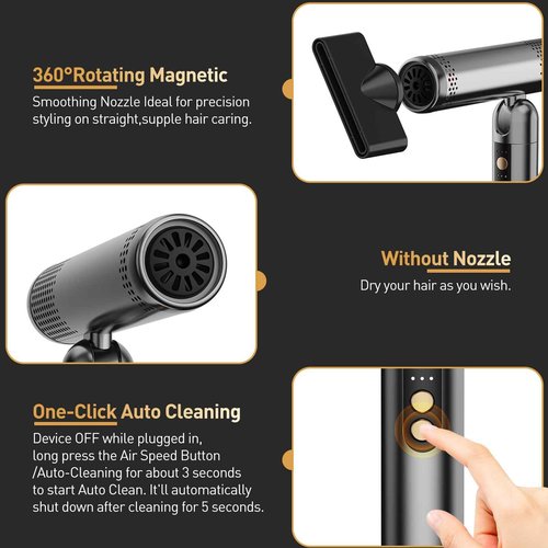 Quico Travel Hair Dryer with Dual Voltage, 120000 RPM Fast Drying Hair Dryers for Women with 500 Million Negative Ions, Thermo-Control Compact Hair Blow Dryer with Cold, 3 Heat & 3 Speed Settings