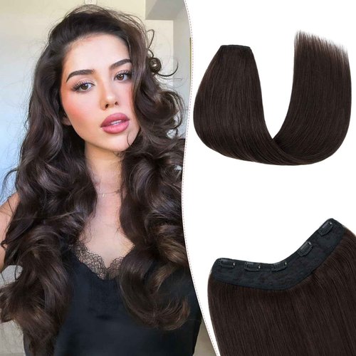 SEGO Pro One Pieces Clip in Hair Extensions Human Hair Upgraded V-Shaped 5 Clips in Hair Extensions Human Hair Long One Piece Hairpiece for Women,20 Inch,#02 Dark Brown,70g