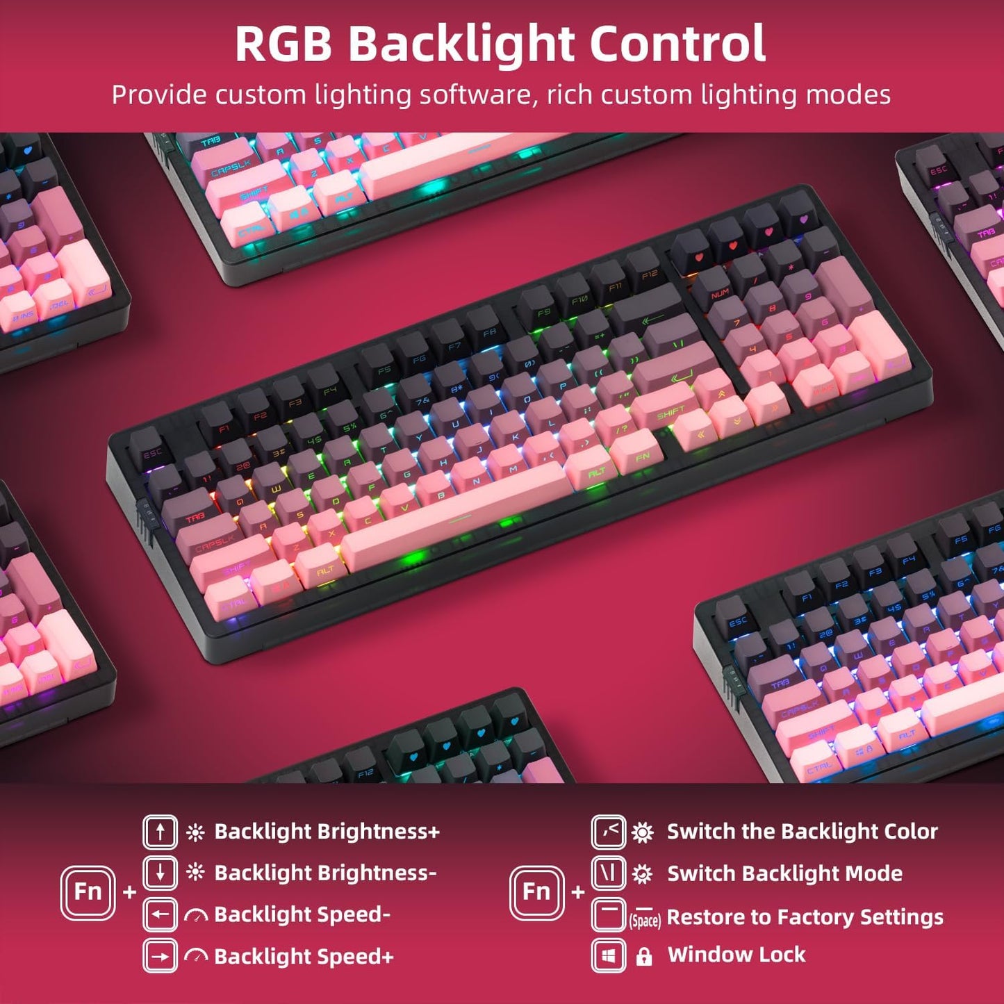 ZORNHER ZH980 Wireless Mechanical Gaming Keyboard,95% Green Hot-Swappable Custom Creamy Keyboard with Number Pad,Lighted Up PBT Dipped Keycaps,Pre-Lubed Linear Switches,RGB Backlit,2.4GHz/USB-C/BT5.0