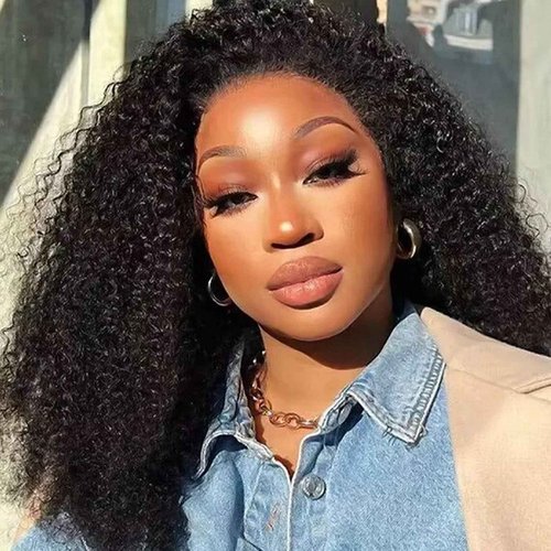 ijoy 18 Inch KinkyCurly Wig Human Hair 13x4 Natural Black Lace Front Wigs Afro Curl Full and Thick 180 Density Brazilian Virgin Human Hair Wig for Black Women Afro kinky Curly