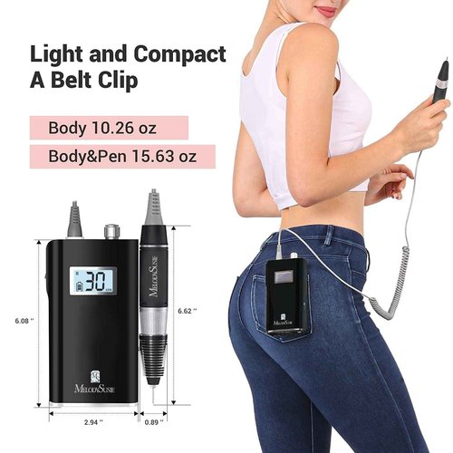 MelodySusie Professional Rechargeable 30000 RPM Nail Drill with Large Barrel Nail Buffer Bit