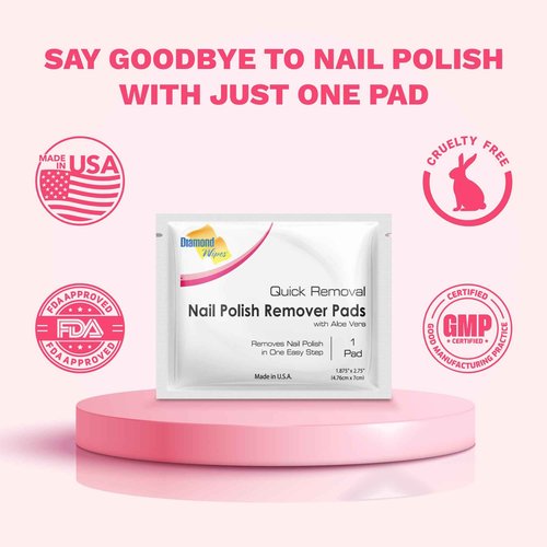 Diamond Wipes Nail Polish Remover Wipes with Aloe Vera, Acetone Nail Polish Remover Pads, Case of 500 Individually Wrapped Nail Polish Wipes