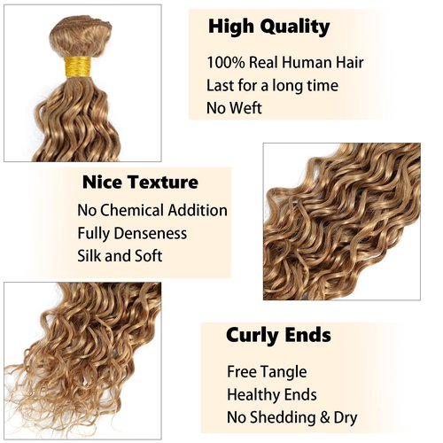 Habiliana Bundles Human Hair 18 20 22 Inch Water Wave Brown 27 Human Hair Bundles 11A Unprocessed Brazilian Virgin Quick Weave Hair Extensions for Black Women