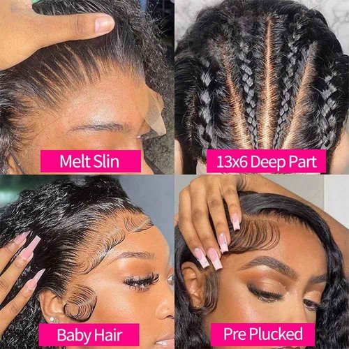 Espive 13x6 Deep Wave Lace Front Wigs Human Hair 200 Density HD Lace Frontal Wigs Glueless Curly Wigs Human Hair Pre Plucked with Baby Hair Wet And Wavy Wigs for Black Women 32inch (Black, 32IN)