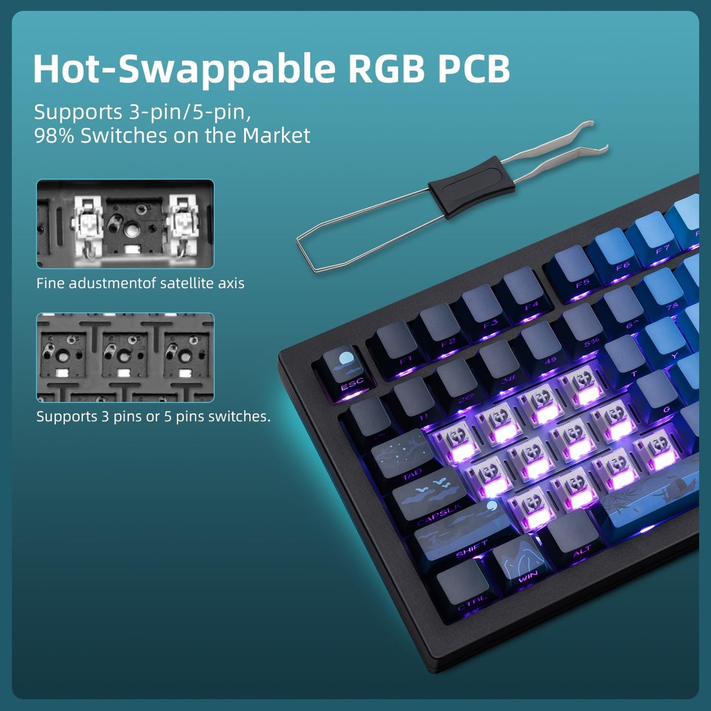 ZORNHER ZH870 Wireless Mechanical Gaming Keyboard,80% Green Custom Creamy Sound Keyboard with Shine Through PBT Keycaps,Pre-lubed Linear Switches,Hot-Swappable,RGB Backlit,2.4GHz/USB-C/BT5.0