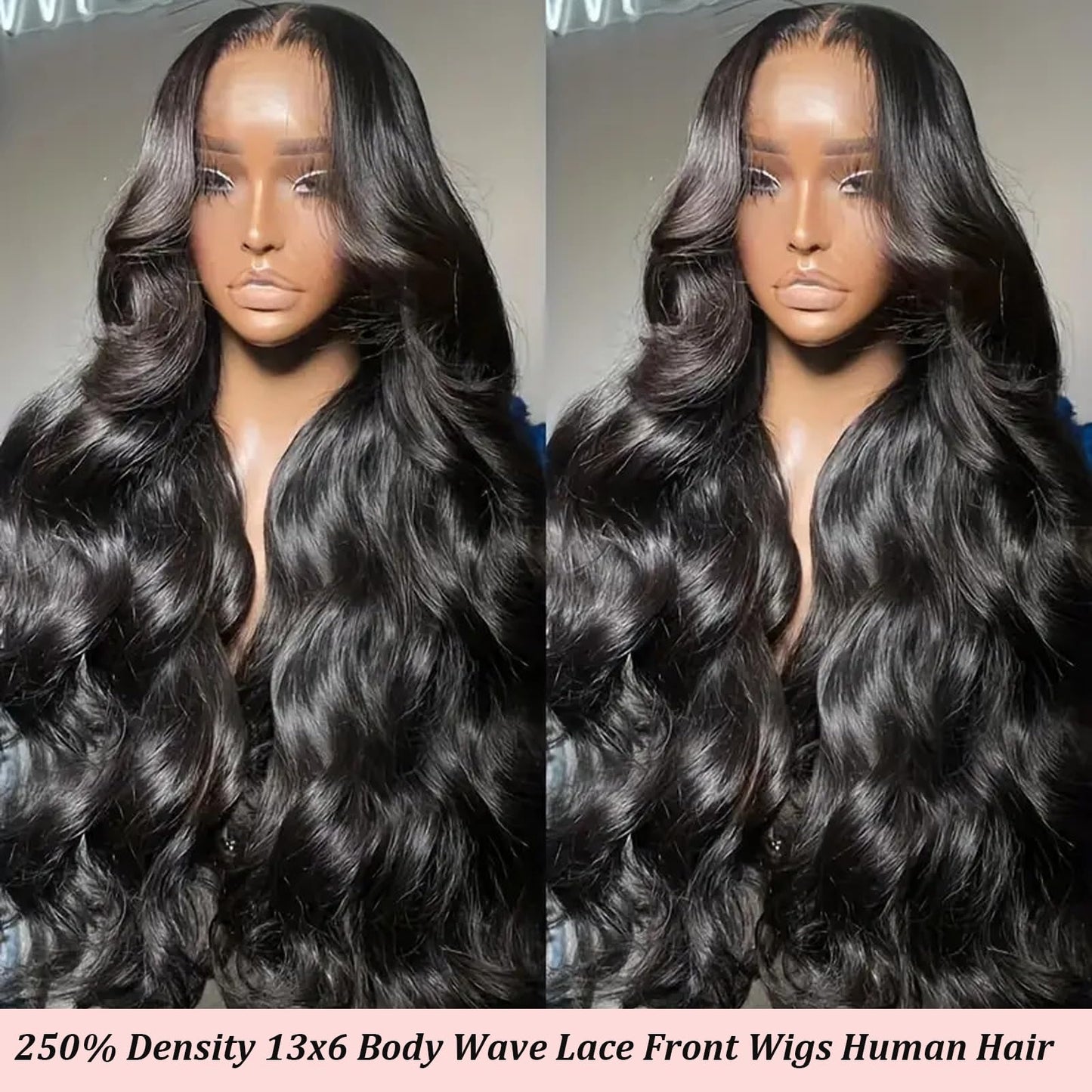 13x6 HD Frontal Wig 250 Density HD Lace Front Wigs Human Hair Pre Plucked with Baby Hair Brazilian Virgin Hair Glueless Body Wave Wig 24 Inch Transparent Lace Front Wigs Human Hair Natural Black