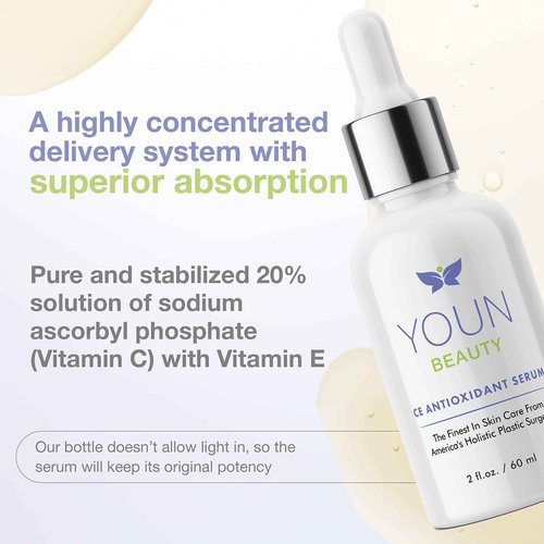 YOUN Beauty 20% Vitamin C Face Serum with Hyaluronic Acid, Ferulic Acid & Vitamin E by Holistic Plastic Surgeon Dr. Anthony Youn | Antioxidant Serum for Face for Skin Hydration, 60 ml
