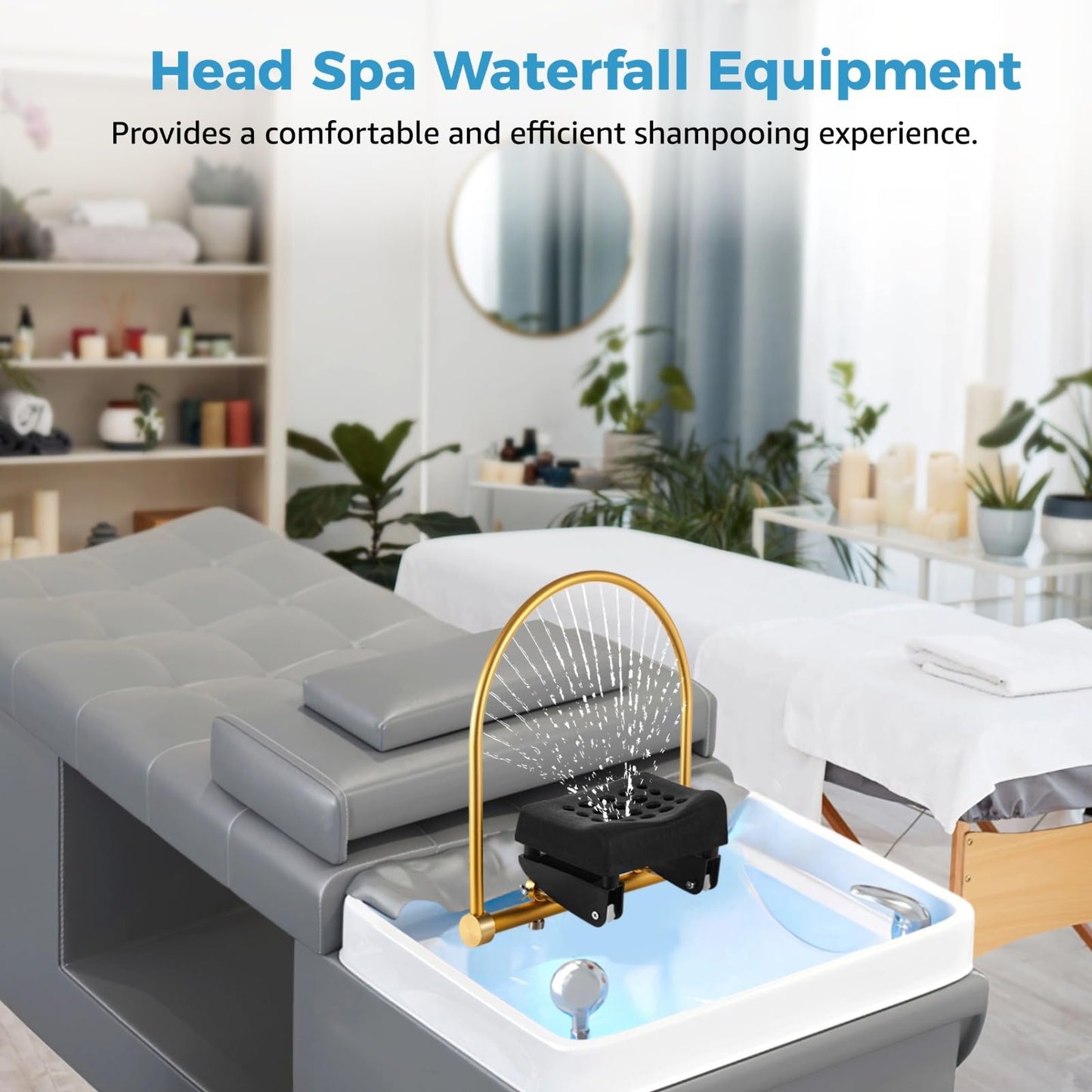 Homaisson Head Spa Waterfall Equipment, Water Circulation Shampoo Bowl Rack & Pillow, Head Spa Attachment for Salon, Shampoo Bed Show Accessories, Ideal for Salon Hair Washing Station