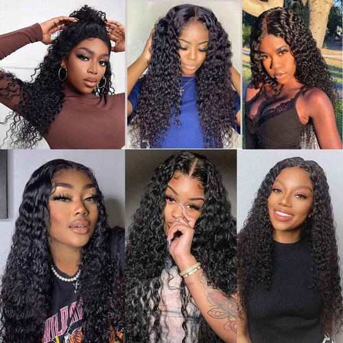 Deep Wave Bundles (12 14 16+10) 100% Unprocessed 3 Bundles Human Hair with 4x4 HD Lace Free Part Baby Hair Closure 10A Natural Color