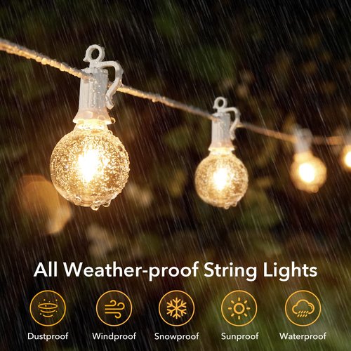 Outdoor String Lights - 50 Ft Waterproof Connectable Commercial LED Patio Lights with 25 G40 Globe Bulbs, All Weatherproof Hanging Globe Light for Outside Backyard Porch Party Decoration
