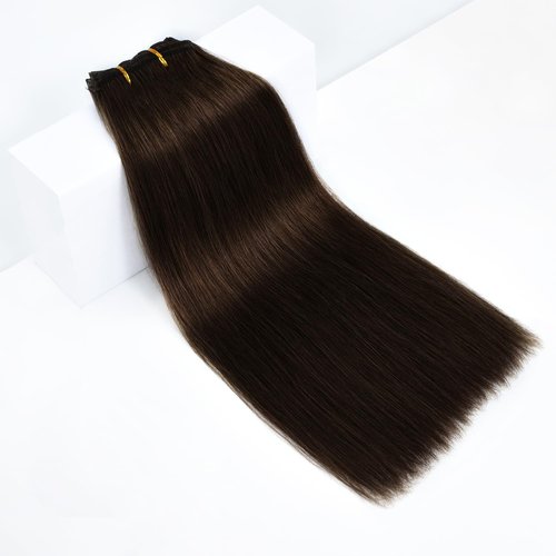 Rose bud Clip in Hair Extensions Real Human Hair 7Pcs 16Clips 18Inch 150g Natural Thick Hair Extensions Human Hair Dark Brown