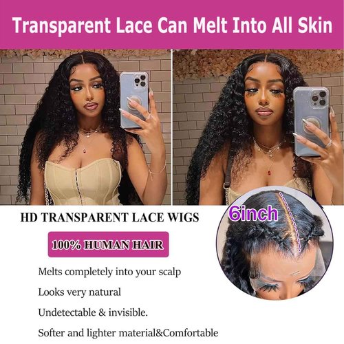 VIPbeauty 13x6 Deep Wave Lace Front Wigs Human Hair 200 Density Transparent HD Lace Frontal Wig for Black Women Pre Plucked With Baby Hair Virgin Hair Wigs 18 Inch