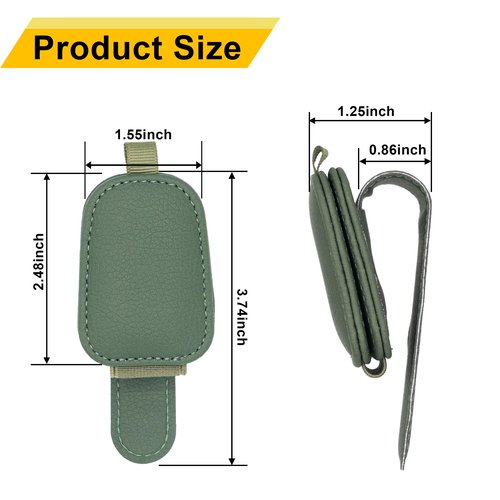 Yuoyar Sunglass Holder for Car, Magnetic Leather Sunglasses Holder and Ticket Card Clip, Car Visor Accessories, 2 Packs (Green)