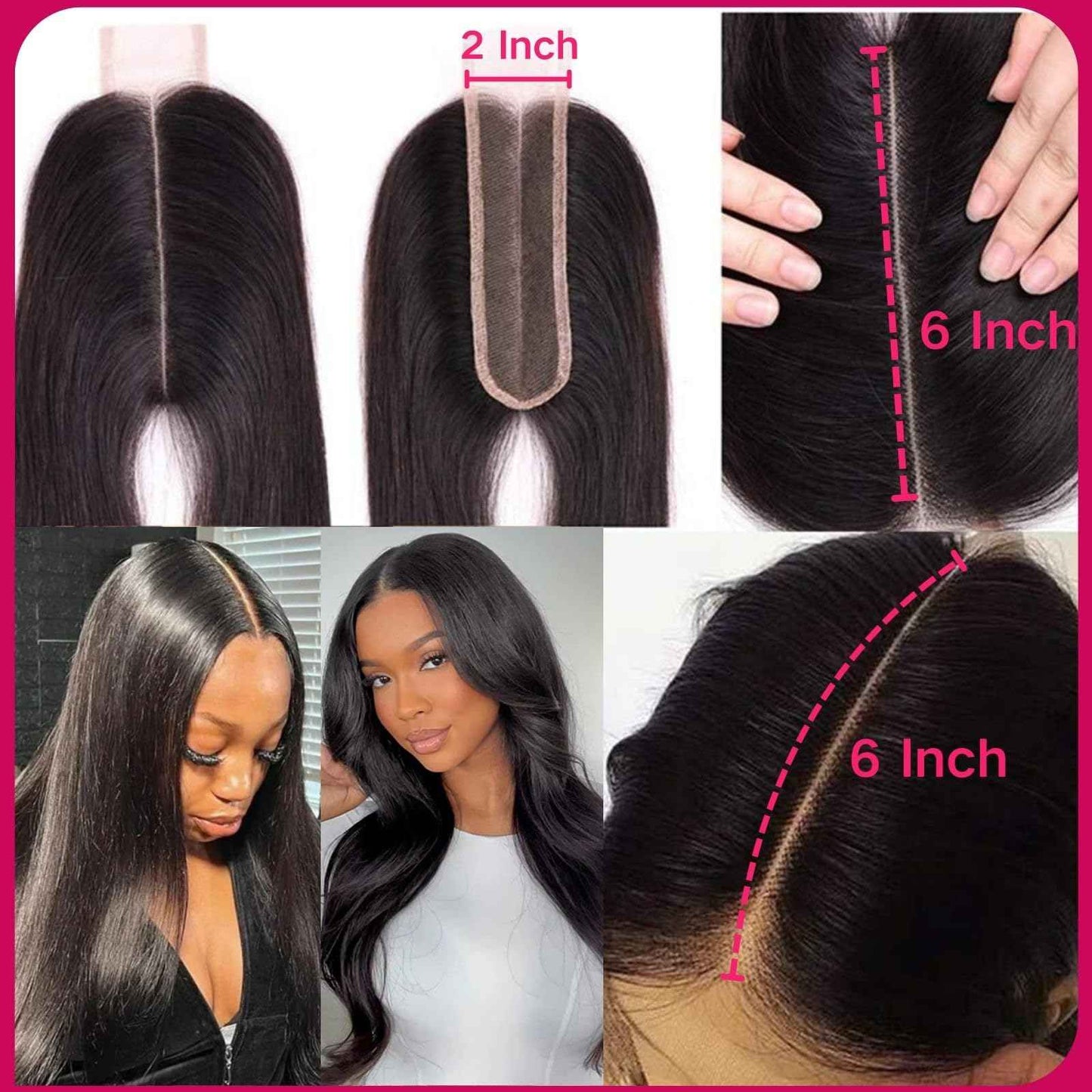 2x6 Closure, Straight Human Hair Hd Lace Closure Invisible Skinlike 2 by 6 Hd Lace Middle part Bleached Knot Pre-Plucked Natural Hairline 18 Inch 2 6 Frontal Hd Closure Natural Black 18inch