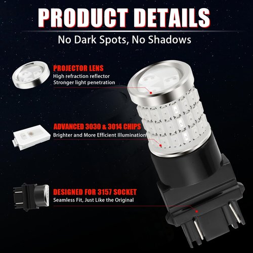 iBrightstar 3157 LED Bulb Red, 3057 LED Brake Lights Bulbs Super Bright for Rear Brake Lights and Tail Lights, 2 Pack