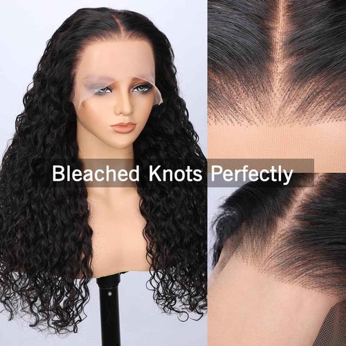 Newshion 13x6 Water Wave Lace Front Wigs Human Hair 15A Raw Deep Curly Human Hair Wig,Free Part Swiss hd Transparent Wet and Wavy Lace Frontal Wigs for Women Natural Black 20 Inch