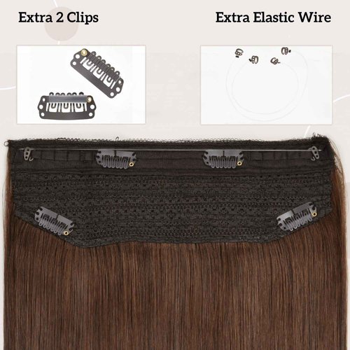 Remy Human Hair Extensions Wire Hair Hairpiece Straight Wire Hair Extensions for Women 16 Inch #4 Transparent Fish Line Hair Extension 80g