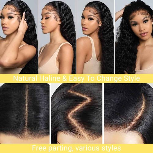 SupWig Deep Wave Lace Front Wigs Human Hair 13x4 HD Lace Wig for Black Women Pre-Plucked 200 Density Soft Glueless Raw Human Hair Natural Color 26 Inch