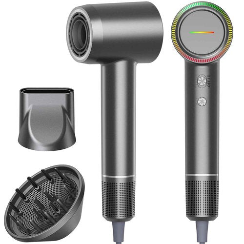 Hair Dryer, High Speed Powerful Negative Ionic Blow Dryer with 160000 RPM Brushless Motor for Fast Drying, Professional Low Noise Hairdryer with Diffuser and Nozzle, 4 Temps & 2 Speeds (Premium Gray)