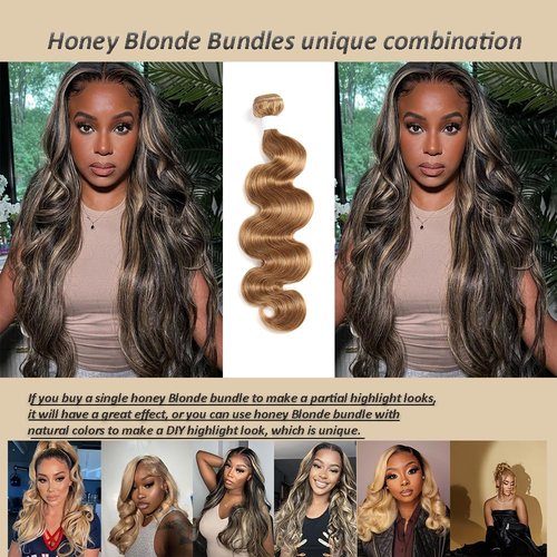 X-TRESS Honey Blonde Bundles 10A Body Wave Bundles Human Hair Braiding Hair #27 Wavy Remy Hair Extensions 20 Inch Double Wefts 1 Bundles for Braiding Quick Weave Hair Bundles