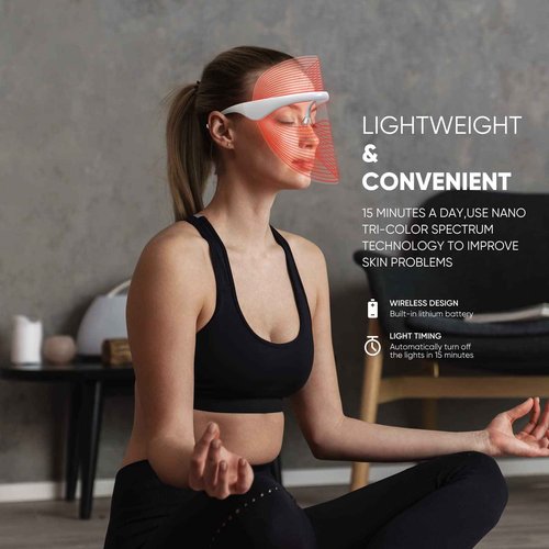 GOHIGK LED Face Mask Light Therapy Facial Photon Beauty Device with USB Cable 3 Colors LED Skin Care Treatment Mask for Facial Rejuvenation, Anti-Aging