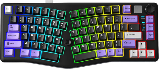 A75 Alice Keyboard, Tri-Mode Ergonomic Gaming Keyboard with RGB Backlit Functional Knob Joystick, 75% Layout Hot-Swap Gasket Custom Keyboards for Win Mac PC Gamer-Black
