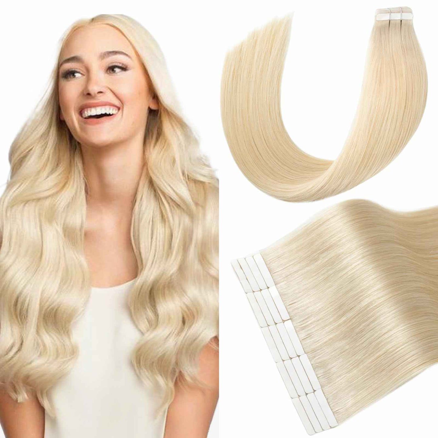 Hyssiet Tape in Hair Extensions Human Hair, 20pcs 50g 22 Inch Platinum Blonde human hair Tape in Extensions,Invisible Straight Tape in Hair Extensions for Womwn,Remy Thick Real Human Hair Extensions