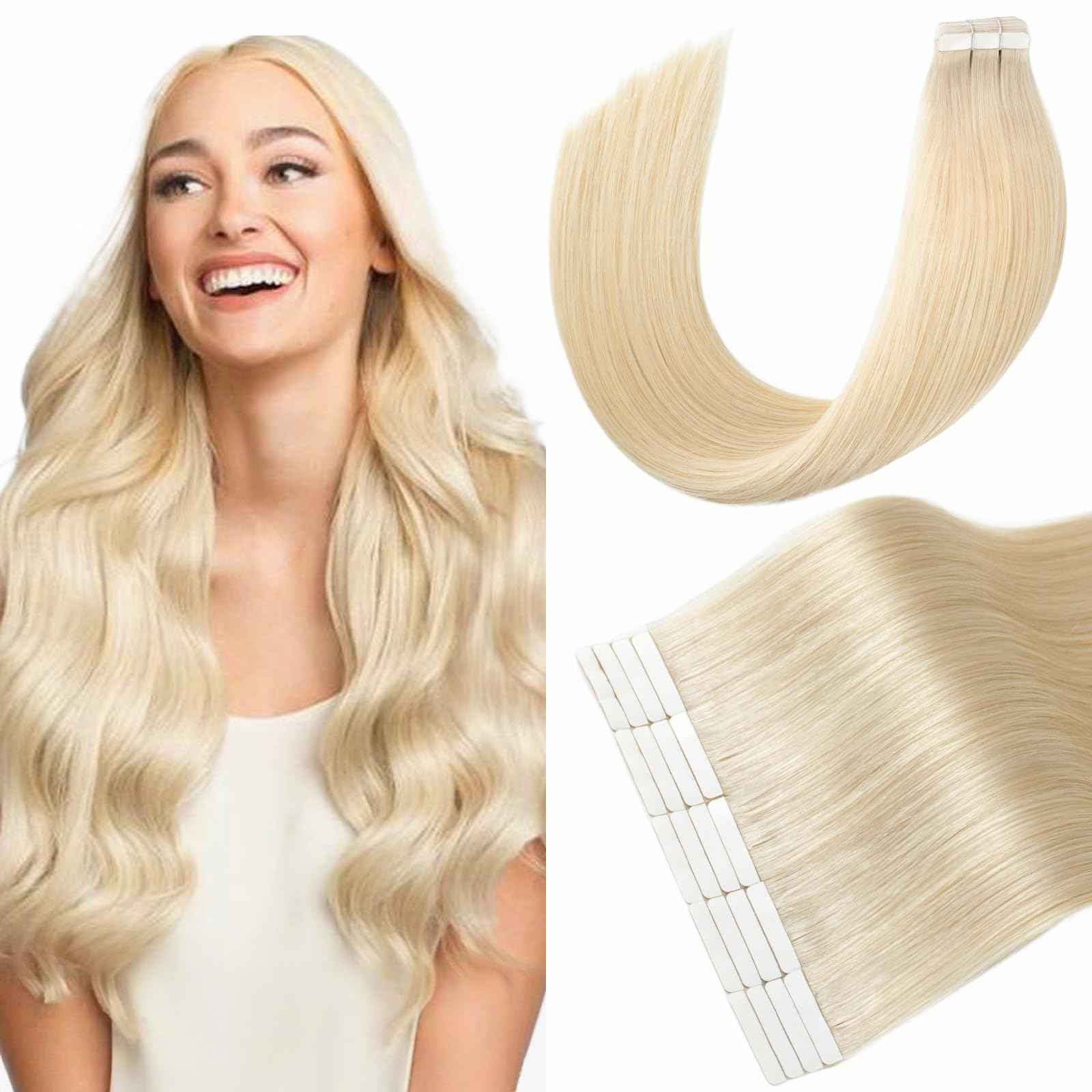 Hyssiet Tape in Hair Extensions Human Hair, 20pcs 50g 22 Inch Platinum Blonde human hair Tape in Extensions,Invisible Straight Tape in Hair Extensions for Womwn,Remy Thick Real Human Hair Extensions
