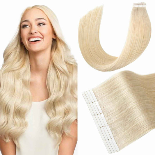 Hyssiet Tape in Hair Extensions Human Hair, 20pcs 50g 22 Inch Platinum Blonde human hair Tape in Extensions,Invisible Straight Tape in Hair Extensions for Womwn,Remy Thick Real Human Hair Extensions