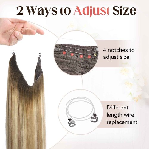 XDhair Wire Hair Extensions 20 Inch 85g Balayage Walnut Brown to Ash Brown and Blonde Invisible Wire Hair Extensions for Women #3/8/22 20 Inch