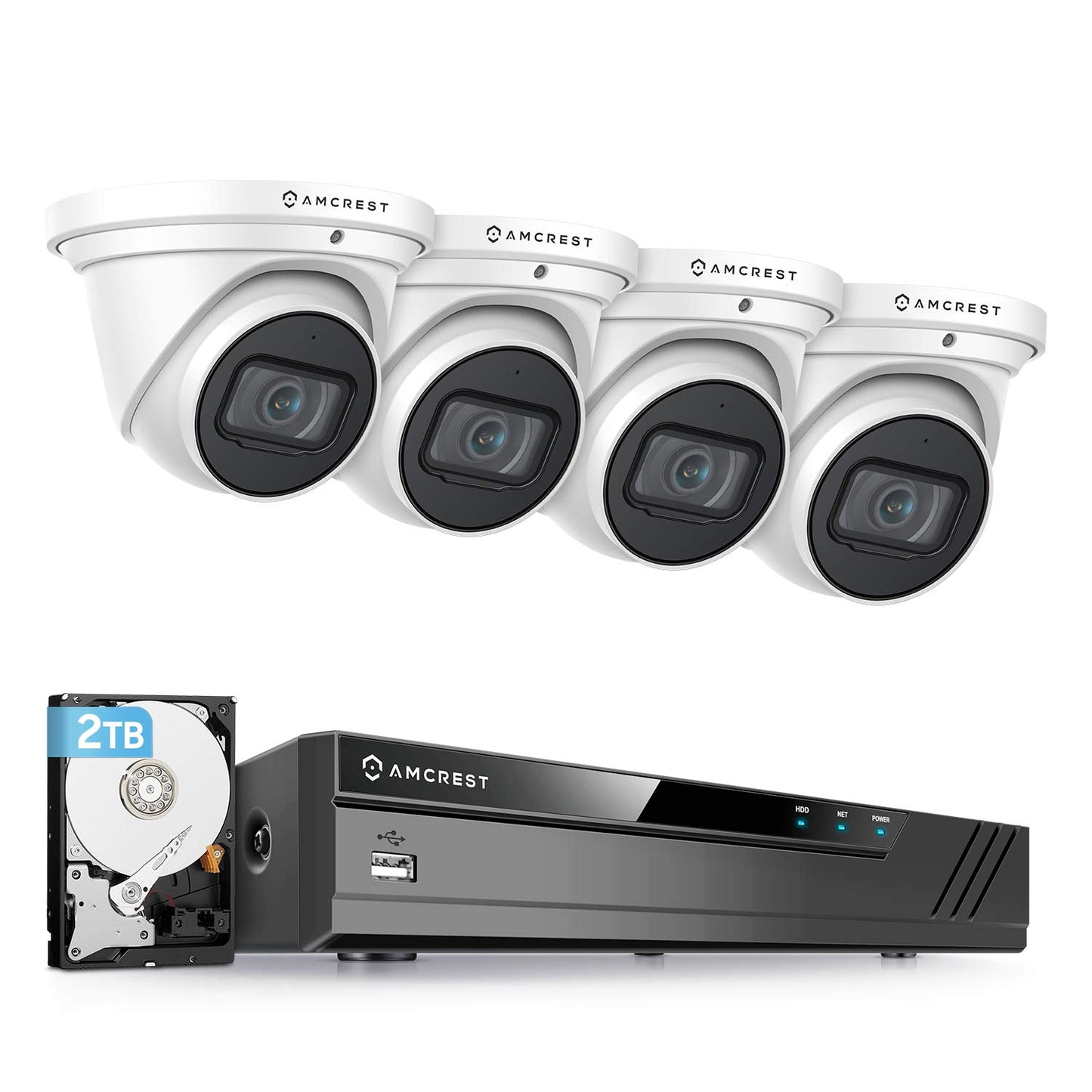 Amcrest 4K POE Security Camera System with 4K 8Ch PoE NVR (4) x 8 Megapixel Turret IP POE Cameras (3840x2160) Pre Installed 2TB Hard Drive NV4108E-IP8M-T2599EW4-2TB