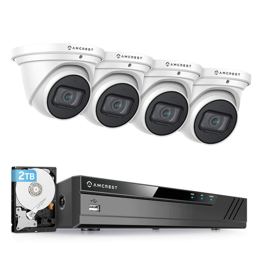 Amcrest 4K POE Security Camera System with 4K 8Ch PoE NVR (4) x 8 Megapixel Turret IP POE Cameras (3840x2160) Pre Installed 2TB Hard Drive NV4108E-IP8M-T2599EW4-2TB