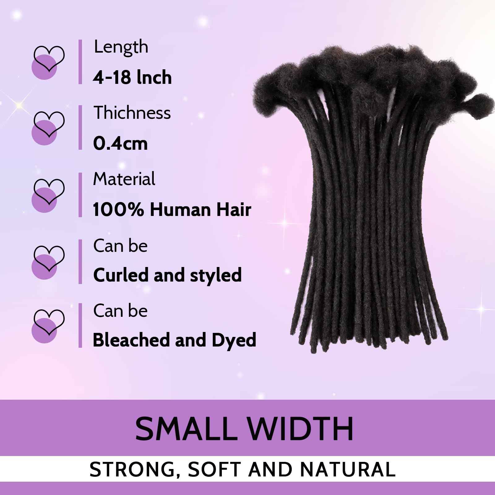 Loc Extensions Human Hair 0.4cm&0.6 cm&0.8cm width 4-18inch 10, 20, 40, 100 strands 100% Human Hair Locs Extensions for Men Women Natural Dreadlocks Can Be Dyed Bleached Curled 0.4cm 8inch 70 Strands