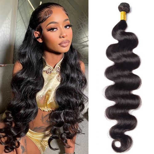 Body Wave One Bundles Human Hair Single Weave Bundles Human Hair Body Wave 100% Unprocessed Brazilian Virgin Hair Extensions Natural Black Body Wave 1 Bundle Human Hair 32 Inch