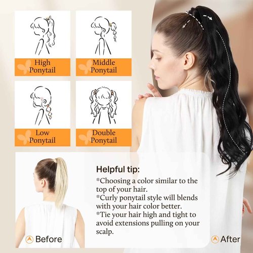 DOORES Hair Extensions Clip in Human Hair Ponytail Extension Jet Black 20 Inch 90g Ponytail Extension Real Human Hair Wrap Around Hair Extensions with Magic Paste Silky Long Straight
