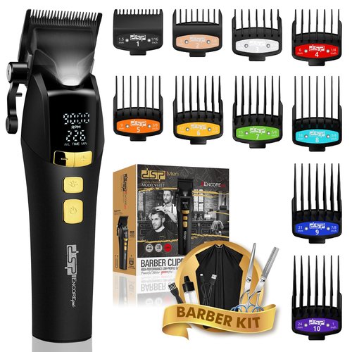 DSP Hair Clipper for Men Professional, Cordless DLC Coated Ceramic Blade, Five-Speed Adjustable 9000RPM, Hair Cutting Tool for Barbers, with Indicator Light Plug and Play, Black