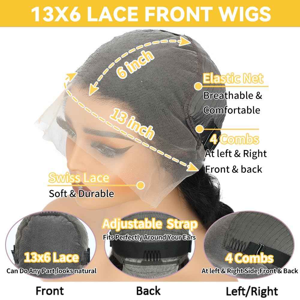 KTOOYKE 13x6 Lace Front Wigs Human Hair 26 Inch Deep Wave HD Transparent Lace Frontal Wigs Human Hair Pre Plucked with Baby Hair 180 Density Natural Color