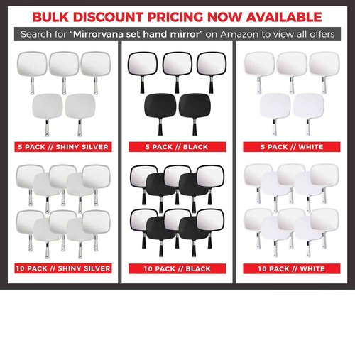 MIRRORVANA Large & Comfy Hand Held Mirror with Handle - Silver Salon Model (5-Pack)