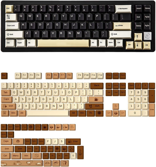 YUNZII AL71 68% Mechanical Keyboard (Black, Crystal White Switch) and Full Keycap Set (Coffee Cat) Bundle