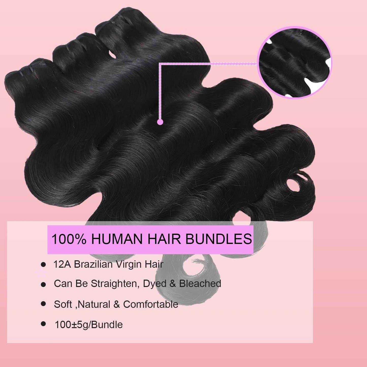 12A Human Hair Bundles Body Wave 12 14 16 Inch 100% Unprocessed Brazilian Virgin Double Weft Weave Body Wave Bundles Human Hair Natural Black Color