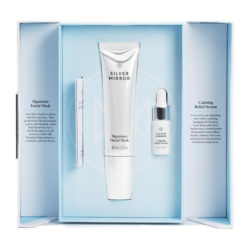 Silver Mirror Signature Facial Mask (1.7 fl oz) & Serum (0.33 fl oz), Skin Care Set, 2-Step Face Tightening and Lifting Skincare, Anti Wrinkle, with Hyaluronic Acid, for Instant Face Lift